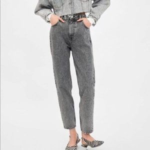 Zara Black Acid Wash Mom Jeans Size 6 Waist 28